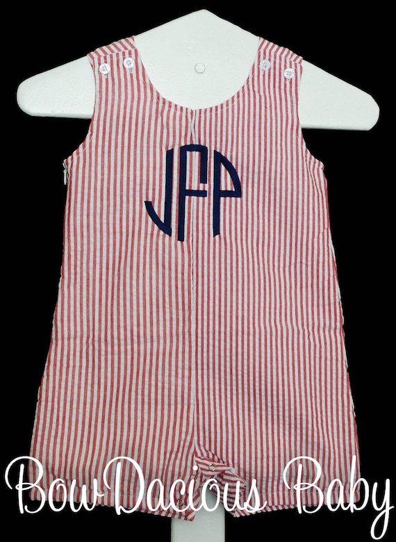 Baby Boy's Personalized Monogrammed Jon Jon, Red White and Blue, Red Seersucker, Fourth of July Jon Jon, July 4th, CUSTOM COLORS/FONT Il_570xn