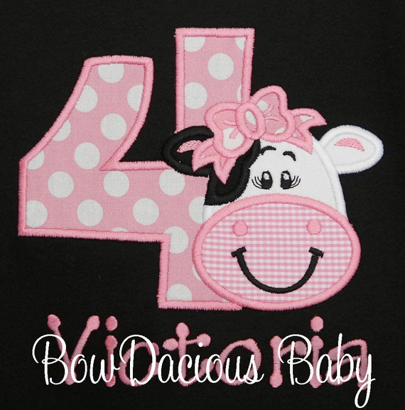 Girl's Cow Birthday Shirt or Bodysuit, Girl's Farm Birthday Shirt, Cow