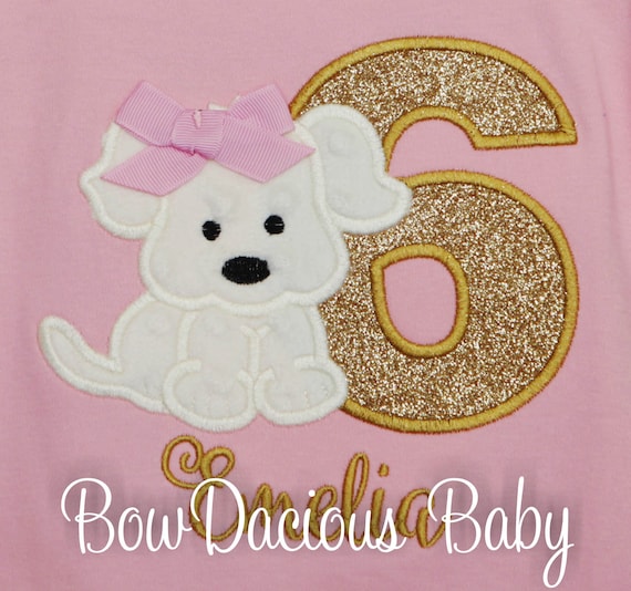 Puppy Birthday Shirt, Girl's Puppy Birthday Shirt, Dog Birthday Shirt, Puppy Birthday, Pink and Gold, Custom, ANY AGE/COLORS Il_570xn