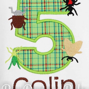 Bug 5th Birthday Shirt: Embroidered Appliqued Birthday Bodysuit