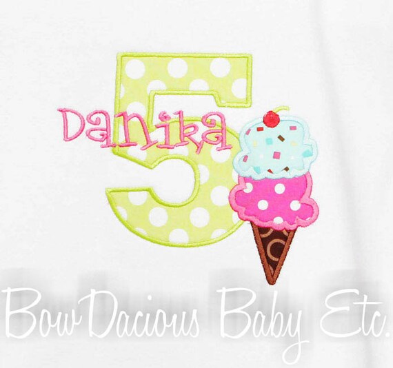 Ice Cream Girls Birthday Shirt, Ice Cream Birthday Shirt, Bodysuit, Fifth Birthday Shirt, 5th Birthday Shirt, Custom Fabrics, Any Age Il_570xn