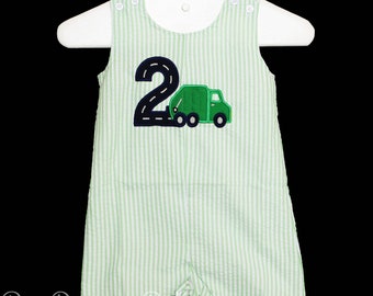 Garbage Truck Birthday Outfit, Personalized Garbage Truck Jon Jon, Monogrammed Jon Jon, Boys Monogram Outfit, Birthday Jon Jon, Custom