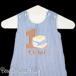 Embroidered Book Birthday Outfit, Birthday Jon Jon, Baby Boy Birthday Outfit, One for the Books Overalls, Personalized, CUSTOM