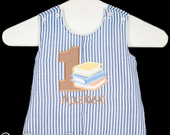 Embroidered Book Birthday Outfit, Birthday Jon Jon, Baby Boy Birthday Outfit, One for the Books Overalls, Personalized, CUSTOM