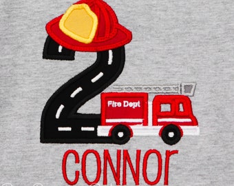 Firetruck Birthday Shirt, Fireman Birthday T Shirt, Fire Truck, Firefighter Birthday Shirt, Embroidered, Custom, Personalized