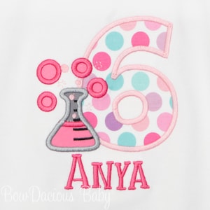 Science Birthday, Girls Science Birthday Shirt, Custom, Any Age and Colors, Appliqued, Embroidered
