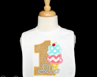 First Birthday Bib, Ice Cream Birthday Bib, Embroidered Baby Girl Bib, First Birthday Gift, Ice Cream Bib, Custom, Personalized