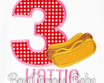 Girls Hot Dog Birthday Shirt: Custom, Embroidered, Personalized