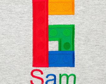 Building Blocks Birthday Shirt, Primary Colors, Personalized, Number Birthday Shirt, Blocks Party, Custom, Embroidered, Any Colors