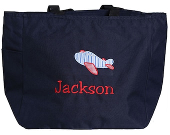 Airplane Tote Bag, Girls or Boys, Custom Colors, Monogrammed,  Personalized, Perfect for Swimming Lessons