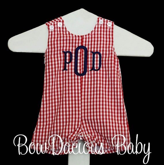 Baby Boy Monogrammed Jon Jon, Custom Boy Jonjon, Personalized Jon Jon, Fourth of July Outfit, Gingham Jon Jon, Baby Boy Outfit, Baby Gift Il_570xn
