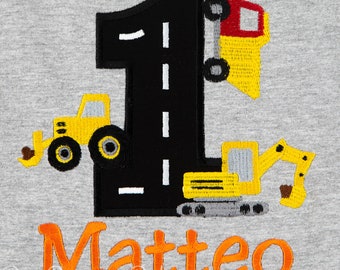 Construction Vehicles Birthday Shirt or Bodysuit, Construction Birthday Shirt, Construction Birthday Party Shirt, Custom, Any Age, Appliqued