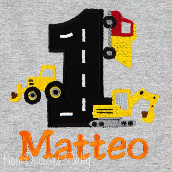 Construction Vehicles Birthday Shirt or Bodysuit, Construction Birthday Shirt, Construction Birthday Party Shirt, Custom, Any Age, Appliqued Il_570xn