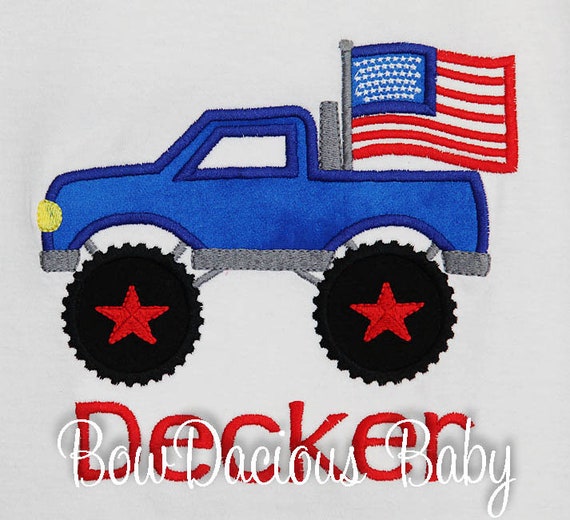 Fourth of July Truck Shirt, 4th of July Shirt, Memorial Day Shirt, Boy Monster Truck Shirt, Patriotic Shirt, Flag Shirt, Custom Il_570xn