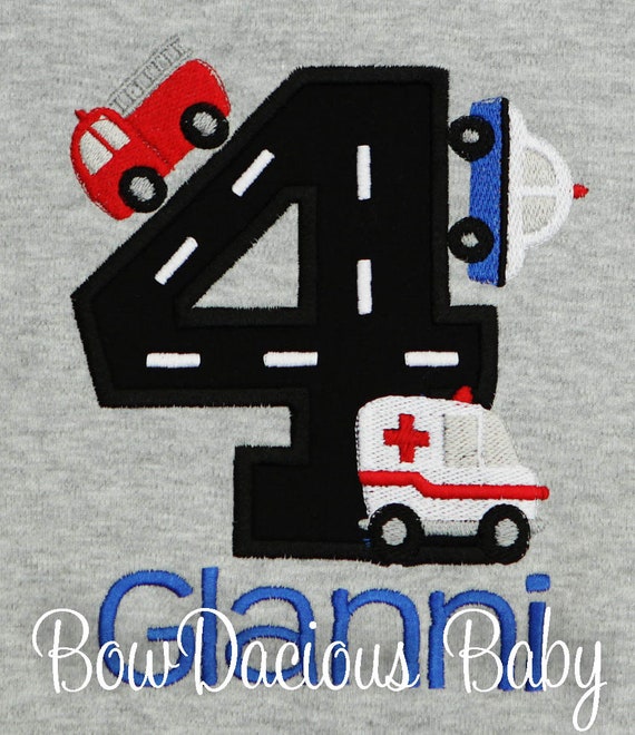 Emergency Responders Birthday Shirt or Bodysuit, Emergency Responders Vehicles, Rescue Vehicles, First Responsers Party, 1st, 2nd, 3rd, 4th Il_570xn