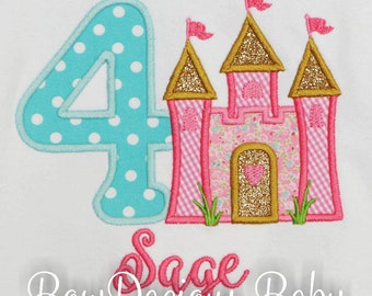 Princess Birthday Shirt ,Castle Birthday Shirt or Bodysuit, Castle, Embroidered, Personalized, Monogram, Any Age, Custom, For Girls