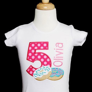 Donut Birthday Shirt, Donut Birthday Party, 5th Birthday Shirt, Any Age, Birthday Shirt or Bodysuit, Birthday Tee, Donut Party, Custom image 3