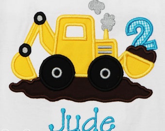 2nd Birthday Digger Shirt, Second Birthday Construction Shirt, Excavator Shirt, Boys Construction Shirt, Embroidered, Custom, Any Age