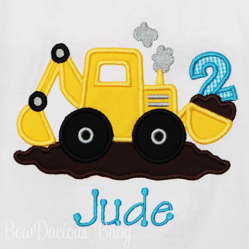 Construction Birthday Shirt, Excavator, Personalized, Embroidered, Custom, Any Age and Colors image 3