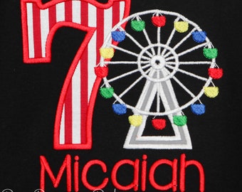 Ferris Wheel Birthday Shirt, Carnival Birthday Shirt, Embroidered, Personalized