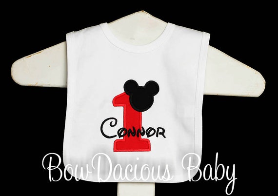 Mickey Mouse Bib, Personalized Birthday Bib, Monogrammed, Custom Fabrics, Colors, and Font, Birthday Gift Il_570xn