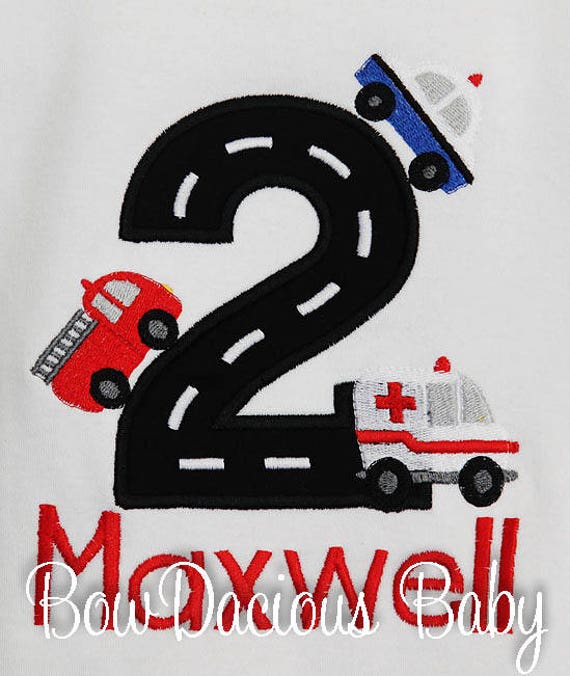 Emergency Responders Birthday Shirt or Bodysuit, Emergency Responders Vehicles, Rescue Vehicles, First Responsers Party, Any Age Il_570xn