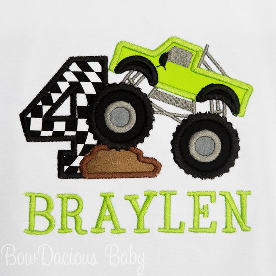Monster Truck Shirt, Monster Truck Birthday Shirt, Monster Truck Climbing Dirt, Monster Truck with Number, Custom, Personalized, ANY COLORS Il_570xn