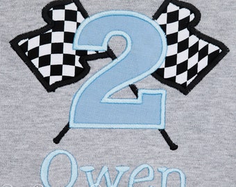 Race Car Birthday Shirt, Checkered Flag Birthday, Racecar Birthday, Car Birthday, Any Age and Colors