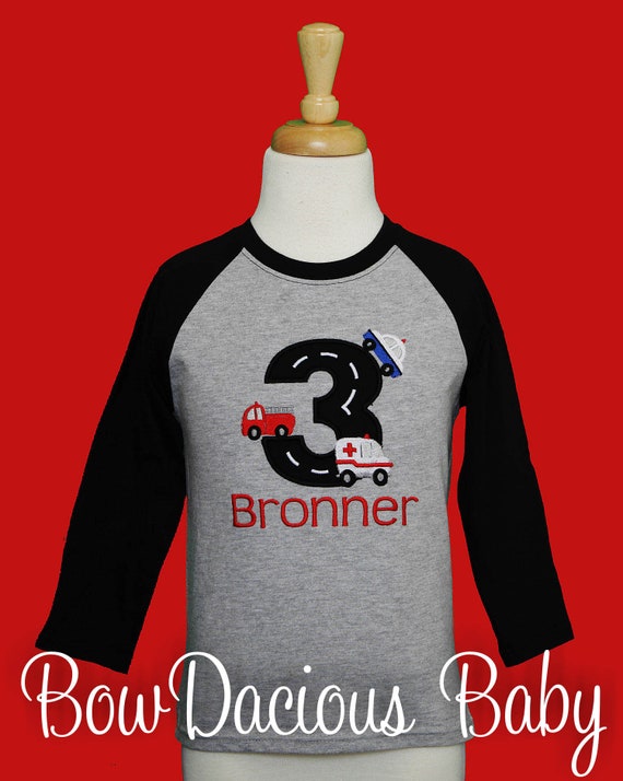 Emergency Responders Birthday Shirt or Bodysuit, Emergency Responders Vehicles, Rescue Vehicles, First Responsers Party, Any Age Il_570xn