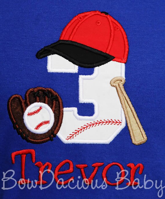 Baseball Birthday Shirt, Boys Baseball Birthday Shirt, Baseball Number, Baseball Bat, Glove, and Mit, Personalized Birthday Shirt, Any Age Il_570xn