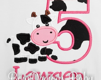 Cow Birthday Shirt, Pink, Personalized With Name, Cow Girls Boys Shirt, 1st 2nd 3rd 4th 5th 6th, Any Age, Embroidered Kids Shirt, Custom