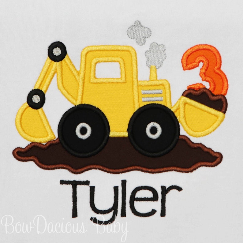 Construction Birthday Shirt, Excavator, Personalized, Embroidered, Custom, Any Age and Colors image 1