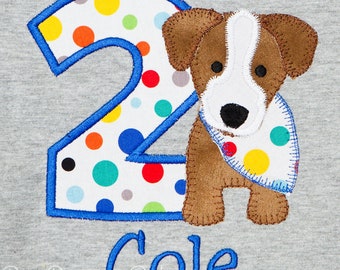 Boy's Birthday Puppy Shirt, Birthday Shirt with Dog, Dog Wearing Bandanna, Custom, Any Age and Colors