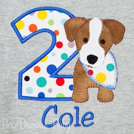 Boy's Birthday Puppy Shirt, Birthday Shirt with Dog, Dog Wearing Bandanna, Custom, Any Age and Colors Il_570xn