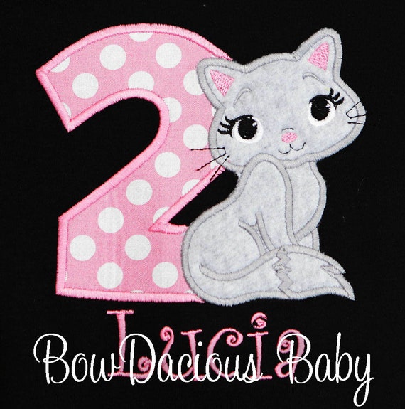 Kitty Cat 2nd Birthday Party Shirt, Cute Kitten Birthday Girl T-Shirt, Two Year Old Girl Cat Gift, Kitty Cat 2nd Party Outfit, Custom Il_570xn
