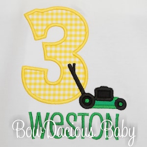 Lawnmower Birthday Shirt, Any Age and Name, You Pick the Colors, Embroidered