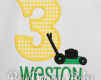 Lawnmower Birthday Shirt, Any Age and Name, You Pick the Colors, Embroidered
