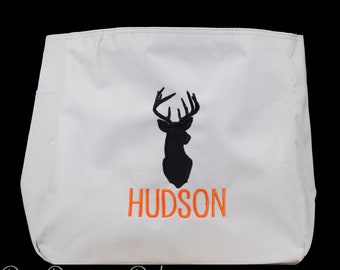 Deer Tote Bag, Boys Tote Bag, Custom Tote Bag, Personalized Deer Bag, Daycare Bag, Preschool Bag, Monogrammed, Birthday Gift