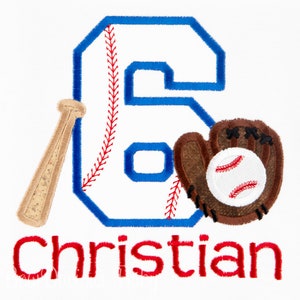 Baseball Birthday T Shirt, Baseball Party Shirt, Any Age, Baseball Number, Baseball Bat, Baseball Glove, Personalized Embroidered, Custom