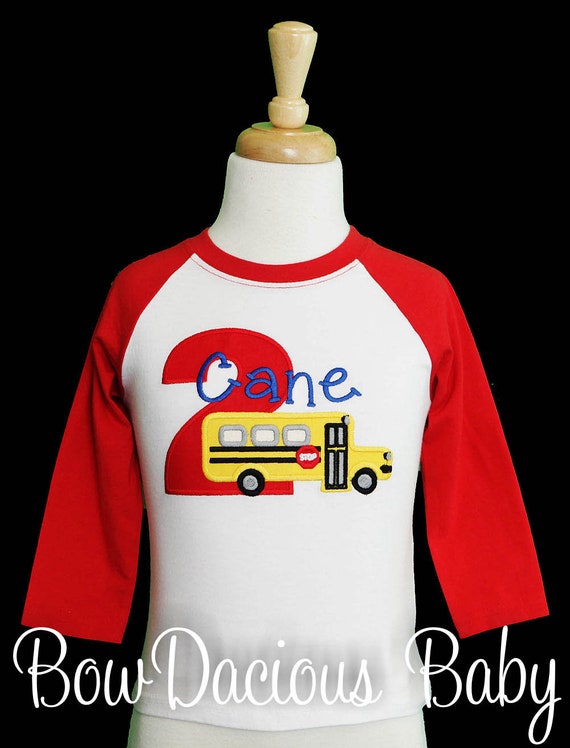 Birthday Boy Shirt, 2nd Birthday School Bus Shirt, Personalized Boys Second Birthday Shirt with Child's Name and Age, Custom, Any Age/Colors Il_570xn