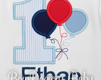 Balloon Bunch Embroidered Birthday Shirt, Any Age, Colorful Personalized, Boy or Girl, First, Second, Third Birthday, Embroidered, Any Age