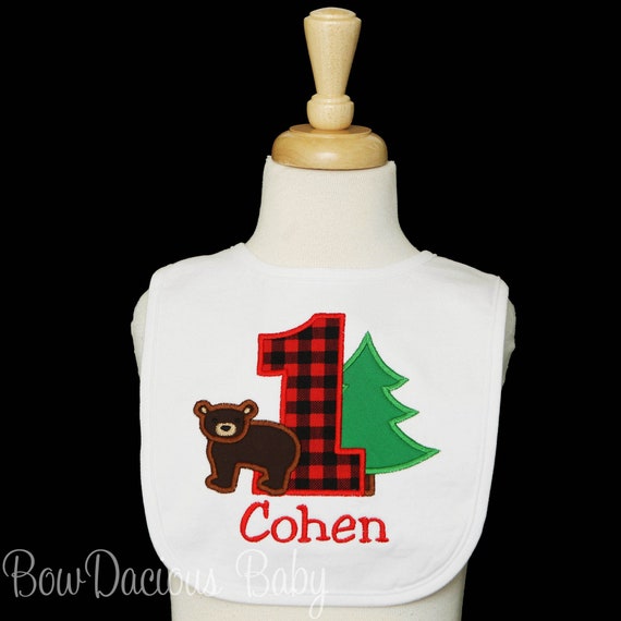 Bear Birthday Bib, Woodland Birthday Bib, 1st Birthday Bib, Woodland Bear Bib, Birthday Bib, Custom Il_570xn