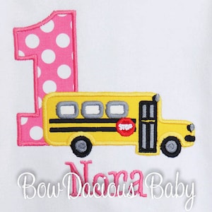 Girls School Bus Birthday Shirt, School Bus Birthday Shirt, Custom Bus Birthday Shirt, You Pick Fabrics and Font Ages 1-9 Available image 1