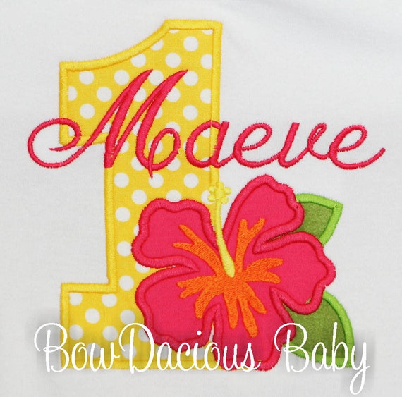 Hawaiian Hibiscus Flower Birthday Shirt or Bodysuit, ANY AGE/COLORS Il_570xn