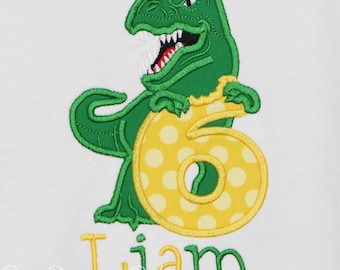 Dinosaur Birthday Shirt, Boys Sixth Birthday Dino Tshirt, Dino Six Birthday Shirt, T Rex Dinosaur Birthday Tee, Custom, Embroidered