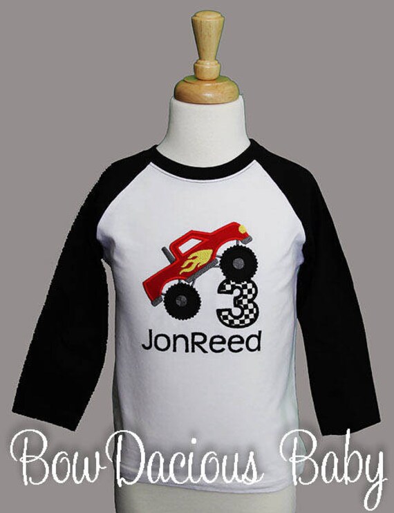 Boys Monster Truck Birthday Shirt, Personalized Birthday Shirt, Monster Truck Party, Any Age, Custom Colors, Boys' Birthday Shirt Il_570xn