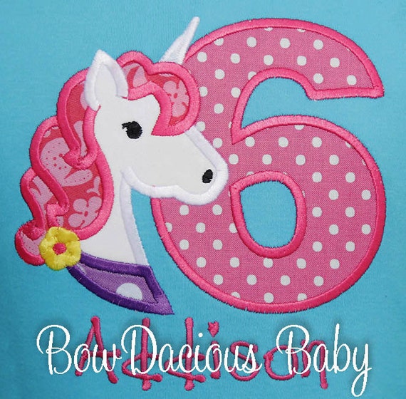 Girls Birthday Shirt, Pink and Gold Unicorn Birthday Shirt or Bodysuit, Appliqué Shirt, Embroidered Shirt, Custom, Unicorn Party, Any Age Il_570xn