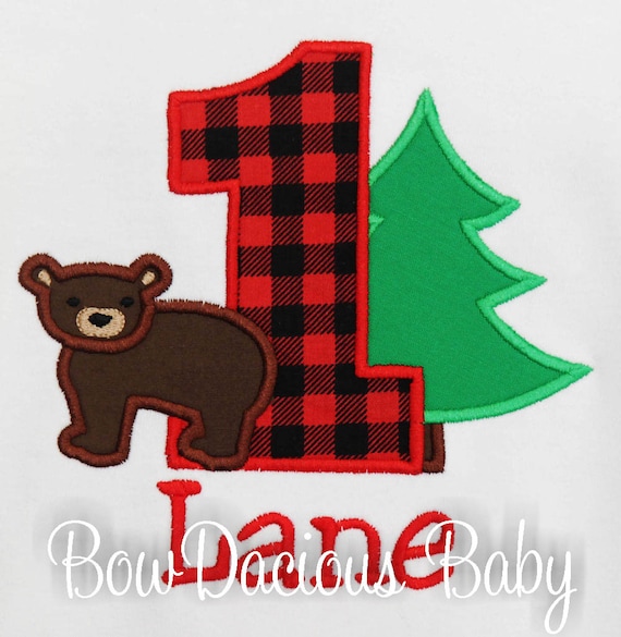 First Birthday Shirt, Lumberjack Birthday, 1st Birthday shirt, Woodland Bear Party, Woodland Party Set, Buffalo Plaid, Custom, Any Age Il_570xn
