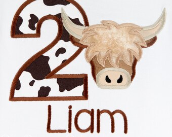 Personalized Highland Cow Birthday Shirt, Boy's Highland Cow Birthday Shirt, Farm Birthday Shirt, Cow Birthday Shirt, Custom, Any Age