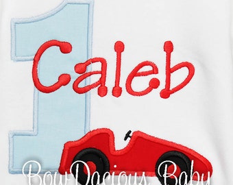 Race Car Birthday Shirt, Vintage Race Car Birthday, Race Birthday Shirt or Bodysuit, Any Age, Custom, You Pick Fabrics and Font